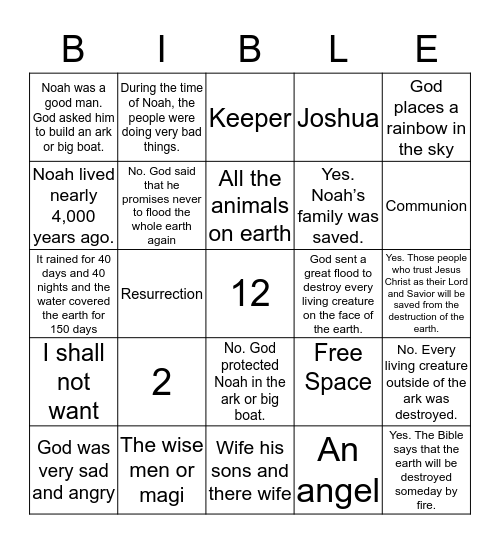 Bible bingo  Bingo Card