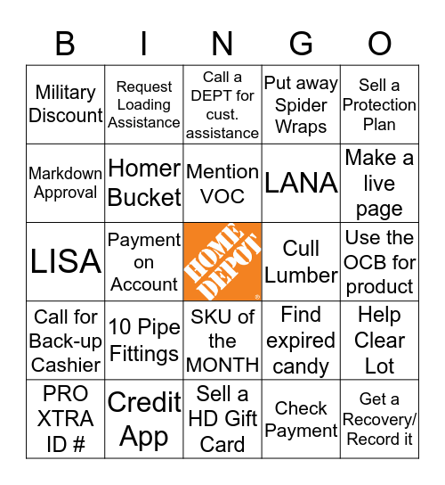 Home Depot Bingo Card