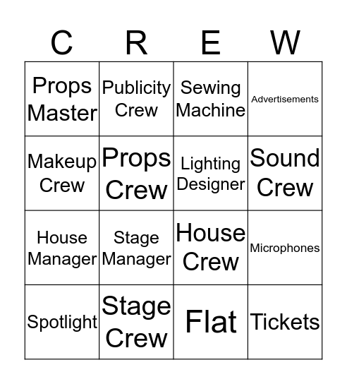 Stagecraft Production Crews Bingo Card
