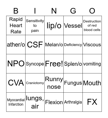 Med Term Bingo  Bingo Card