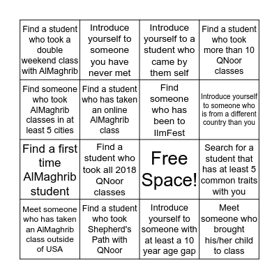 QNoor's 10 Year Celebration Scavenger Hunt Bingo Card