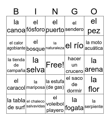 De campamento & la playa Bingo Card
