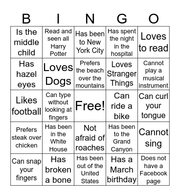 Which of these is true about you? Bingo Card