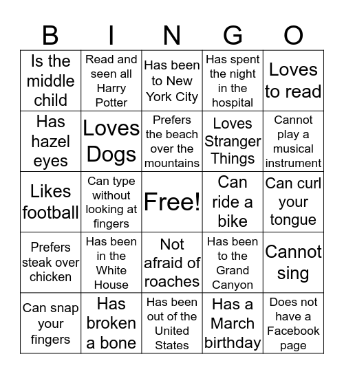 Which of these is true about you? Bingo Card