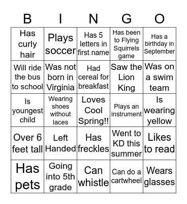 Cool Spring-O Bingo Card