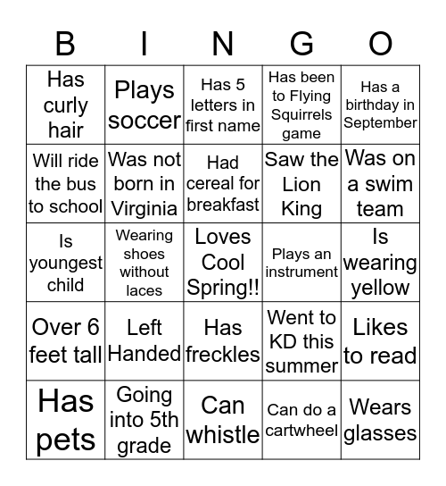 Cool Spring-O Bingo Card