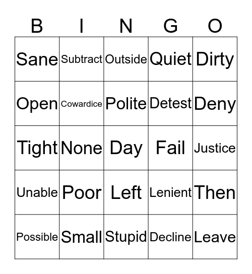 Untitled Bingo Card