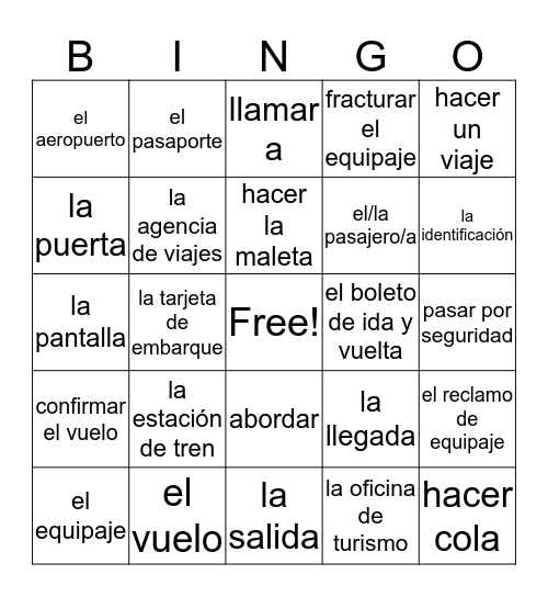 ¡Vamos de Viaje! Bingo Card