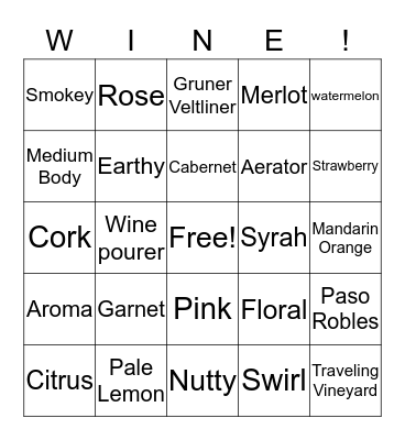WINE BINGO! Bingo Card