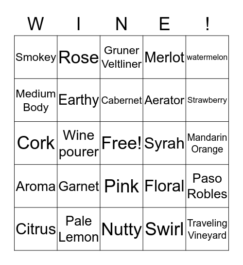 WINE BINGO! Bingo Card
