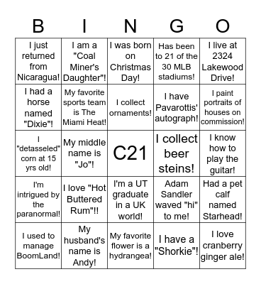 C21 SERVICE Bingo Card
