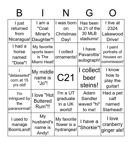 C21 SERVICE Bingo Card