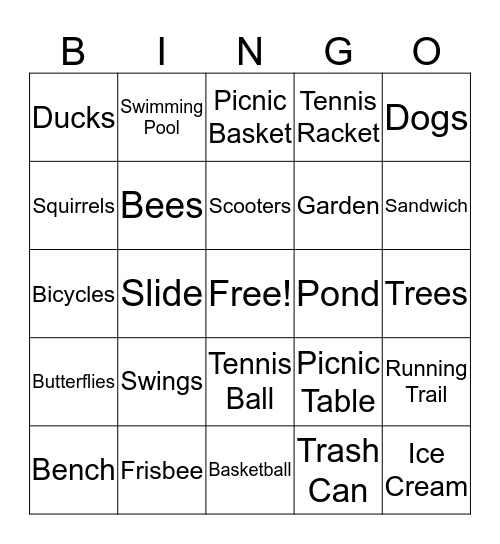 Park Bingo Card