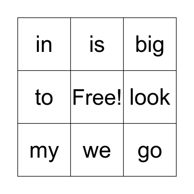Dolch Sight Words Bingo Card