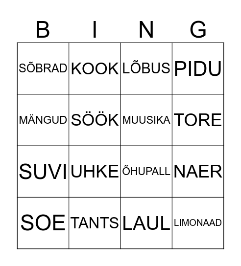 LISANDA SUVEPEO PINGO Bingo Card