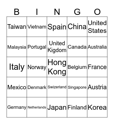 Exchange Student Club Bingo Card