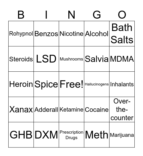 Drug Bingo Card