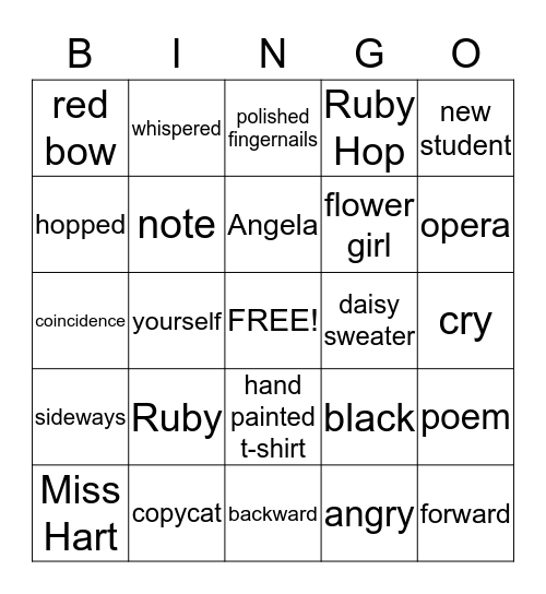 RUBY THE COPYCAT Bingo Card