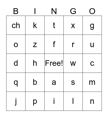 ABC Bingo Card