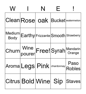 WINE BINGO! Bingo Card
