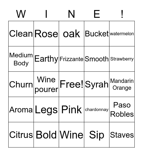 WINE BINGO! Bingo Card