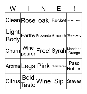 WINE BINGO! Bingo Card