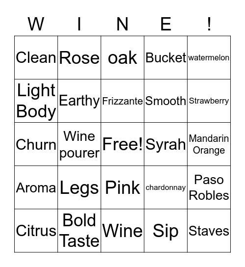 WINE BINGO! Bingo Card