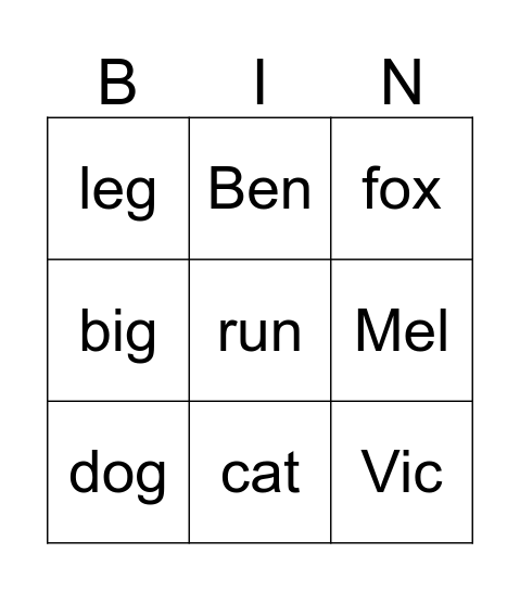 CVC Bingo Card