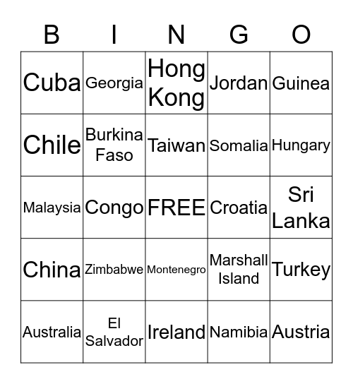 COUNTRY BINGO Card