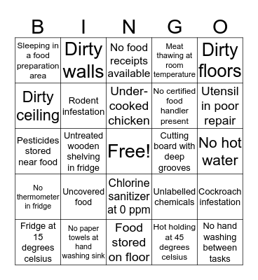 Infraction Bingo Card