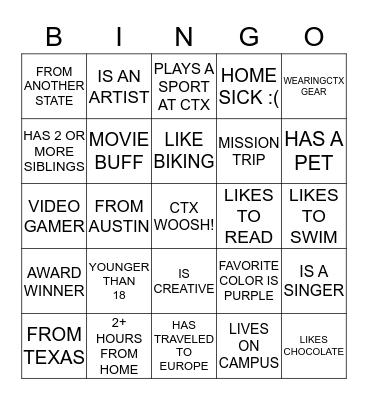 CTX MEET-N-GREET BINGO Card