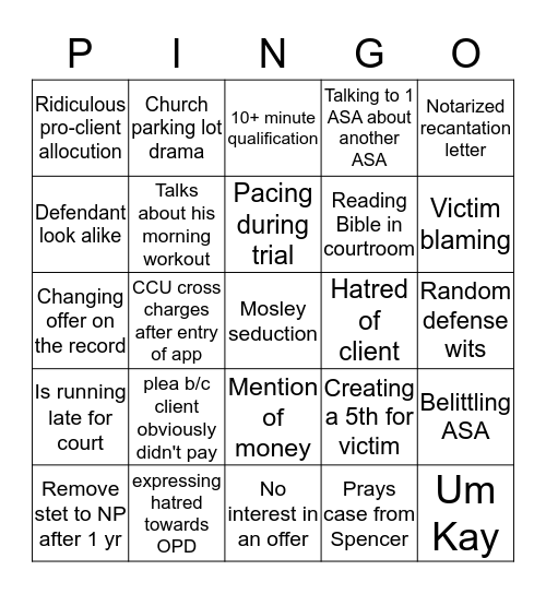 P  I  N  G  O  Bingo Card