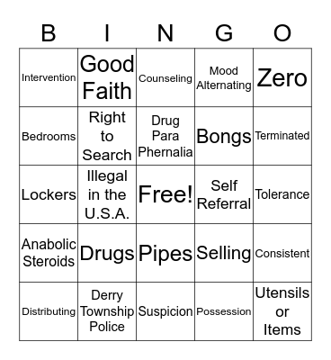 MHS Drug and Alcohol Policy Bingo  Bingo Card