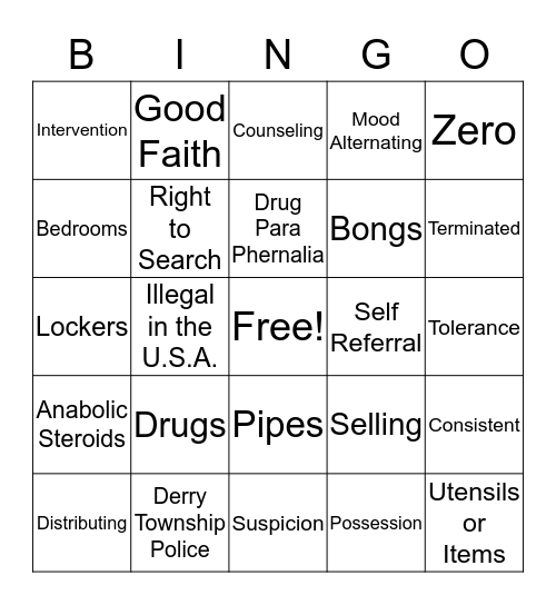MHS Drug and Alcohol Policy Bingo  Bingo Card