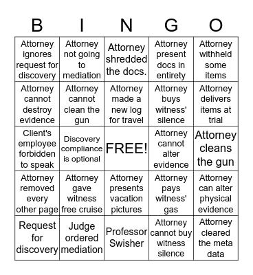 E R 3.4. Fairness to Opposing Party and Counsel Bingo Card