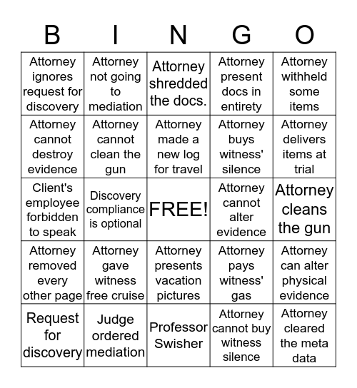 E R 3.4. Fairness to Opposing Party and Counsel Bingo Card