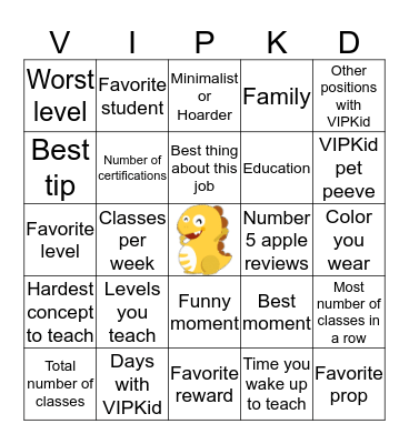 VIPKid Get to Know You Bingo Card