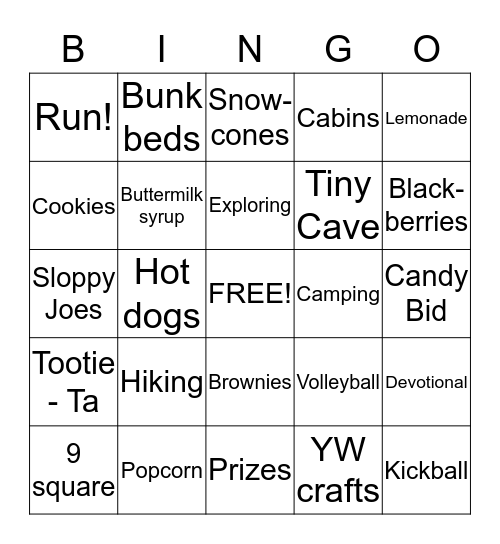 Cullumber Camp out Bingo! Bingo Card