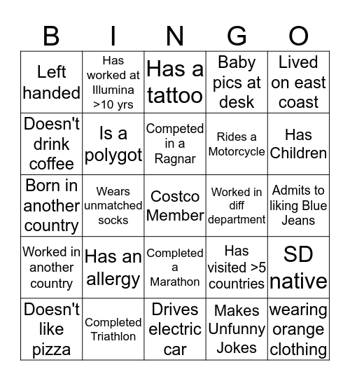 Bingo Lunch Bingo Card