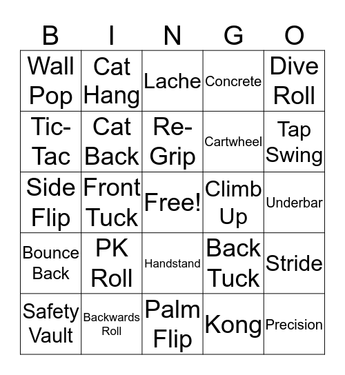 Parkour Bingo Card