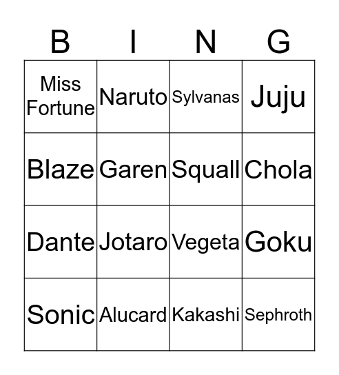 Bingo NW Bingo Card