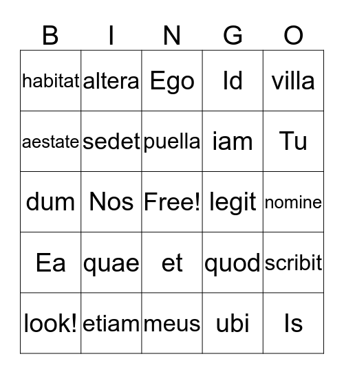 Latin Vocabulary WK 1 Bingo Card