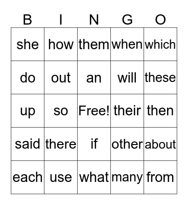 Sight Words (41-60) Bingo Card