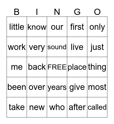Sight Words (101-120) Bingo Card