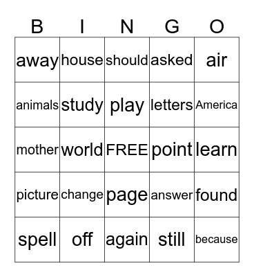 Sight Words (181-200) Bingo Card