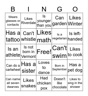 People Bingo Card