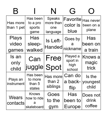 Snyder Hall 5th Floor Bingo Card