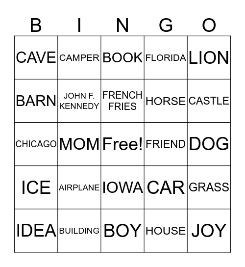 NOUNS Bingo Card