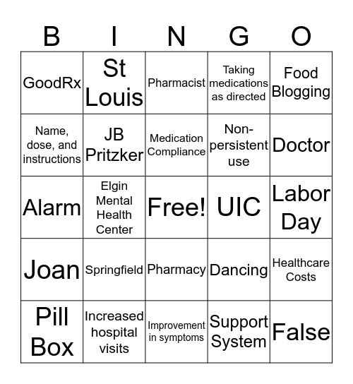 Medication Compliance Bingo Card