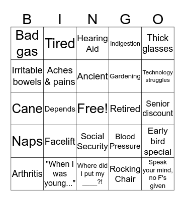 OVER THE HILL BIRTHDAY BINGO Card